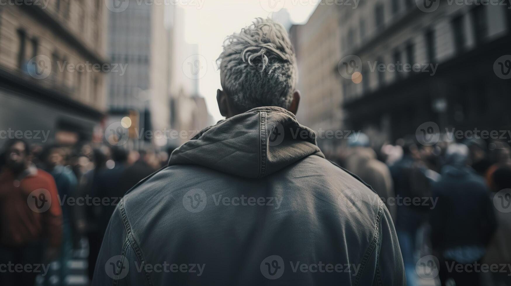 Back view of a man. The crowd gathered to protest. photo