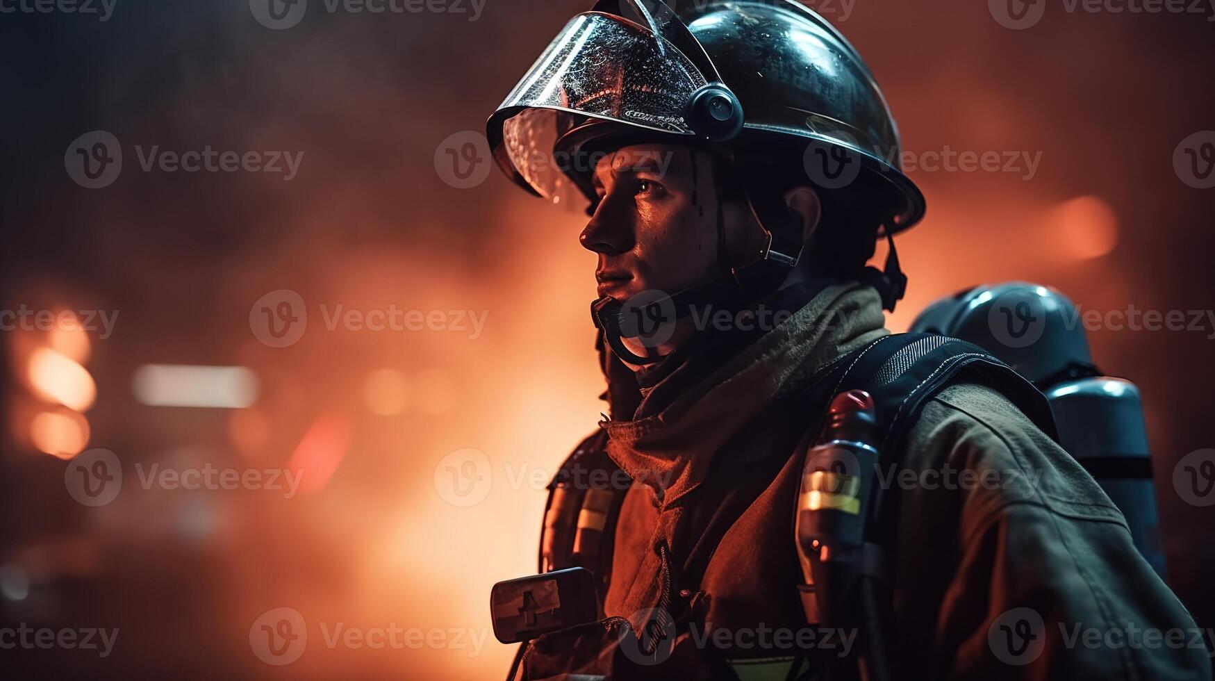 The Heroic Firefighter Battling an Epic Blaze. photo