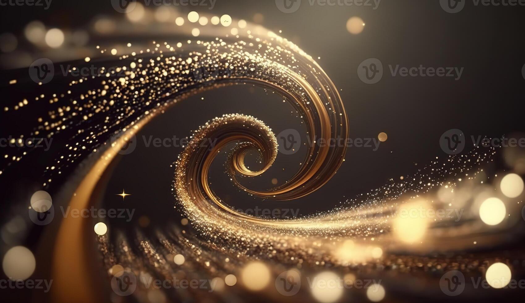 Explosion and swirl of gold sparkles background. photo