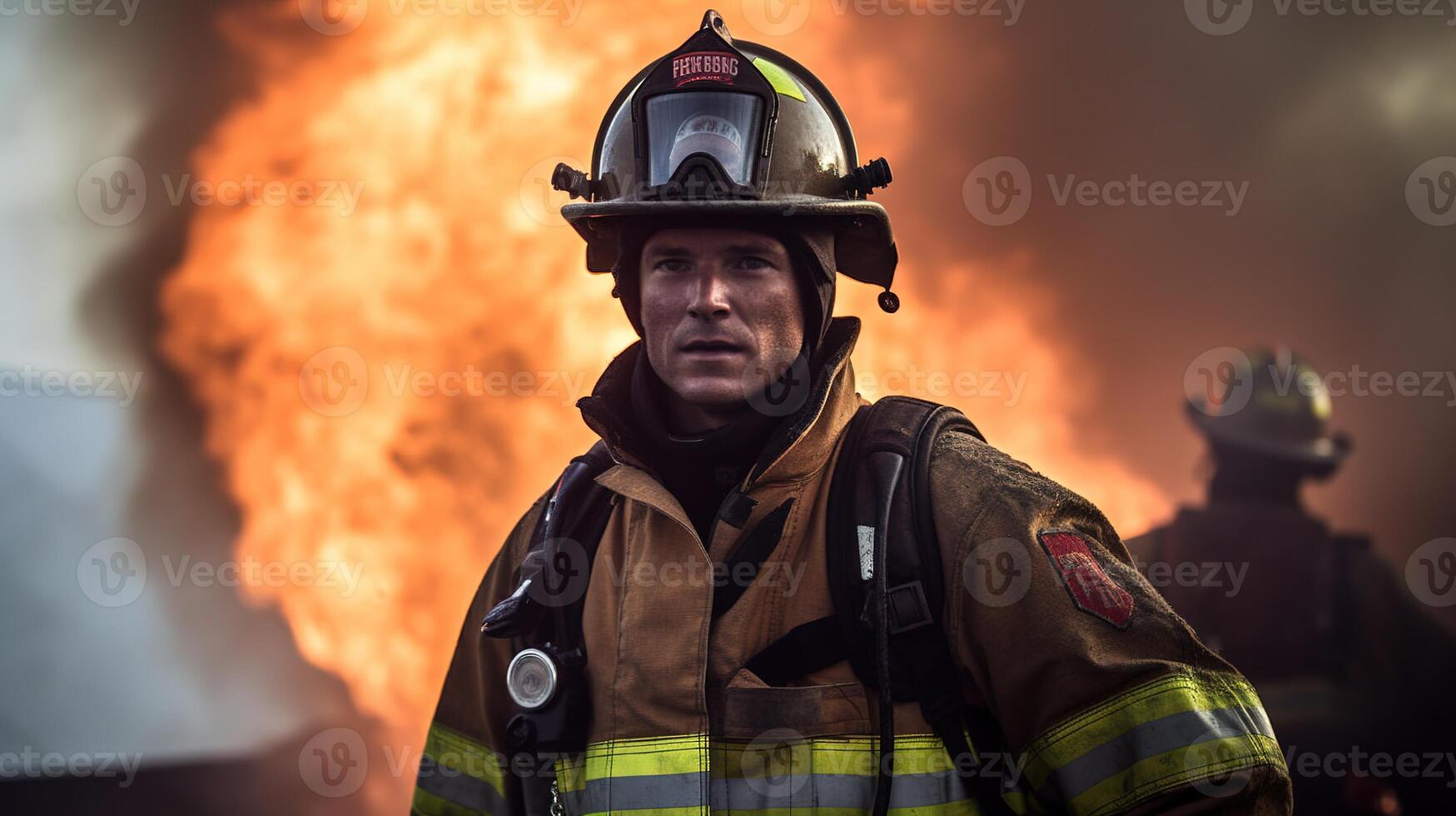 el heroico bombero luchando un épico resplandor. generativo ai foto