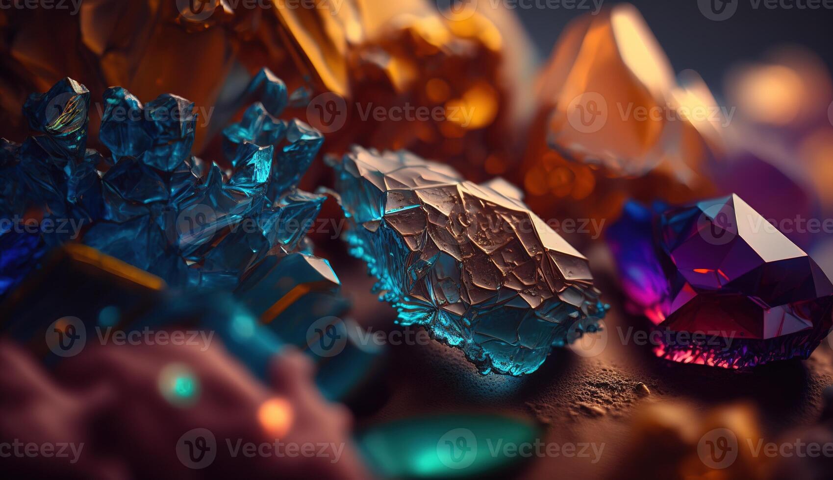 Close-up of Beautiful Crystals with Radiant Shine and Unique Formation. photo