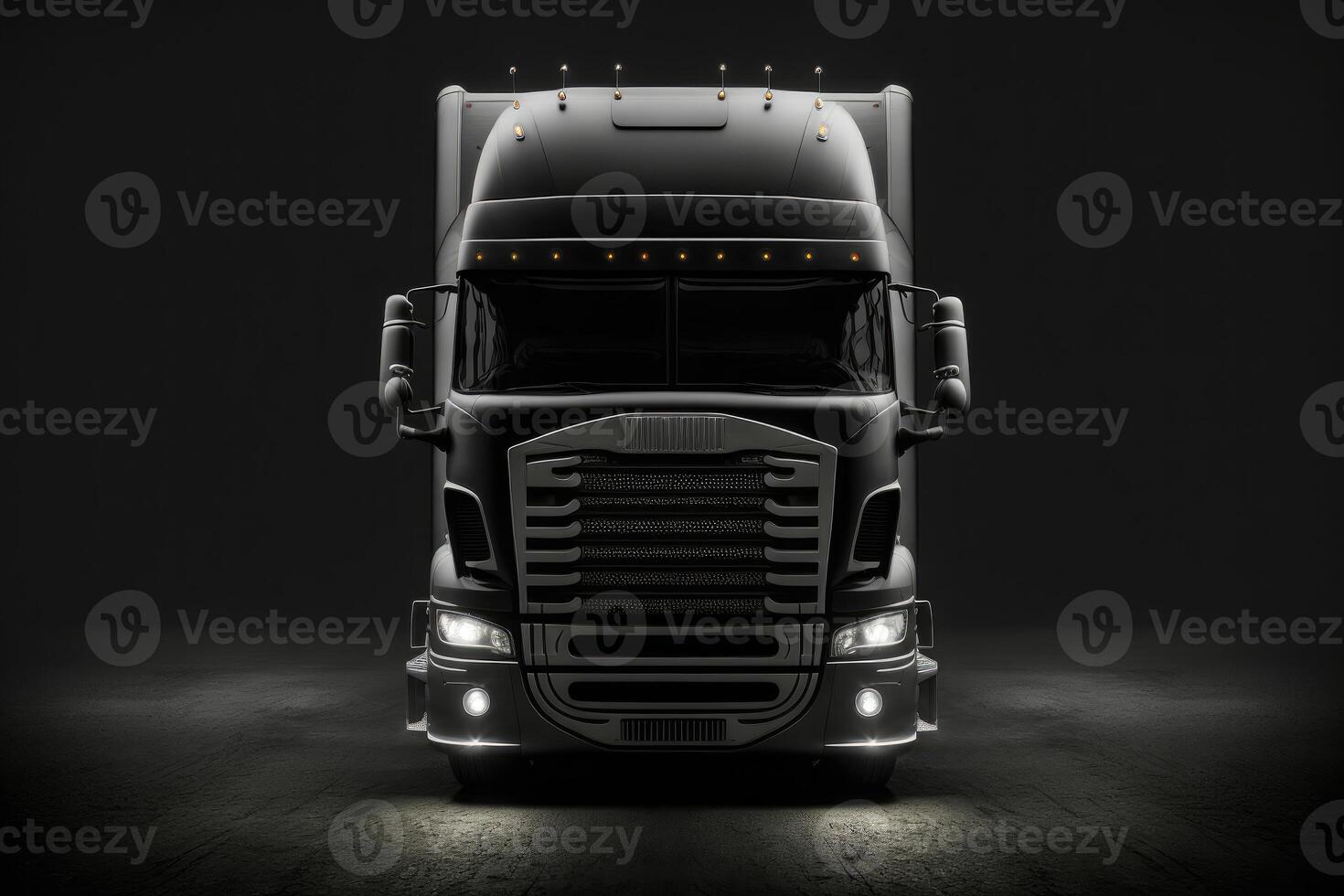 Front view of a truck on a black background. Aggressive dark tone. photo