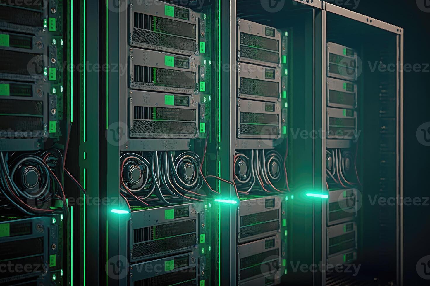 Network security server room data center computer racks for mining cryptocurrency. photo