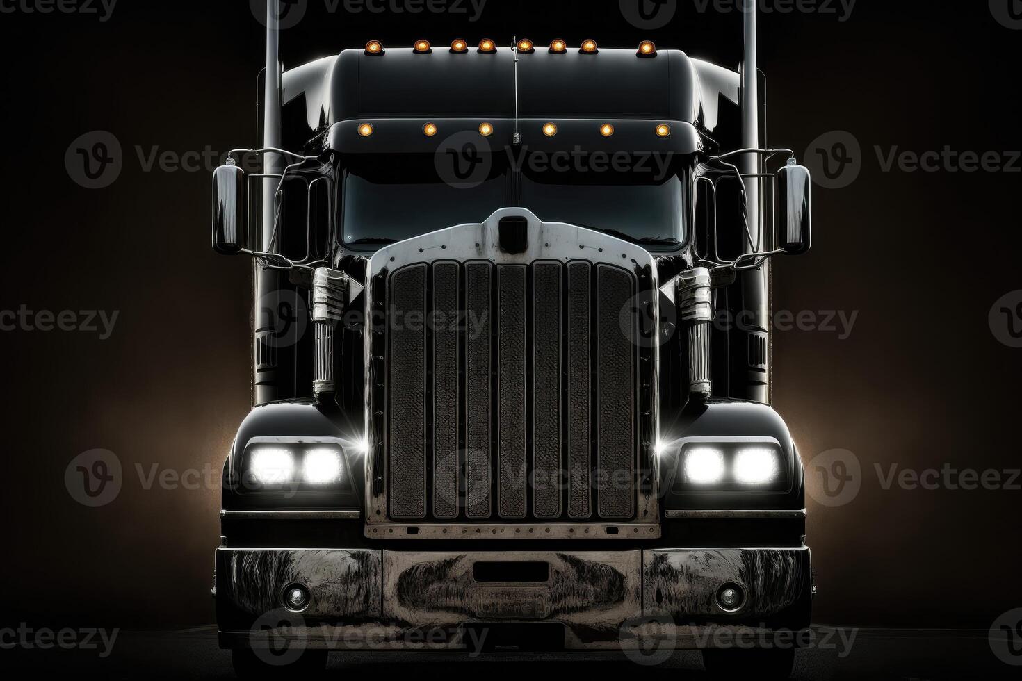 Front view of a truck on a black background. Aggressive dark tone. photo