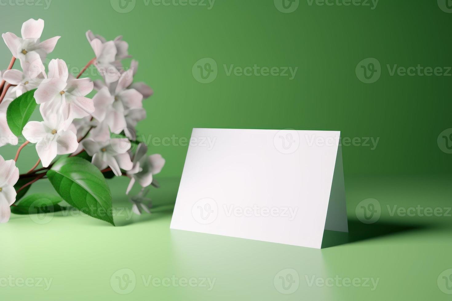 Blank greeting card on green wall. Generate Ai photo