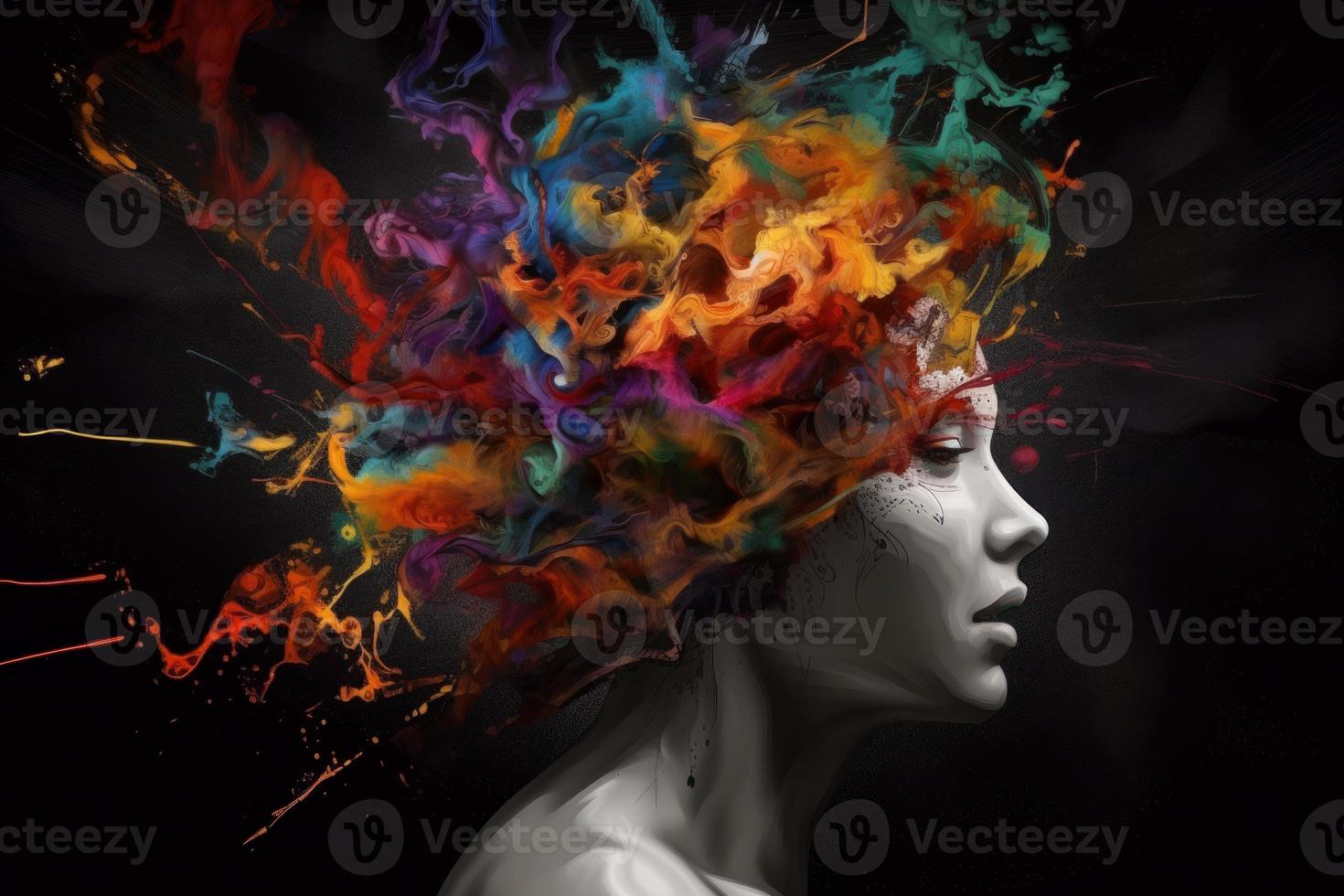 Colorful woman head. Generate Ai photo