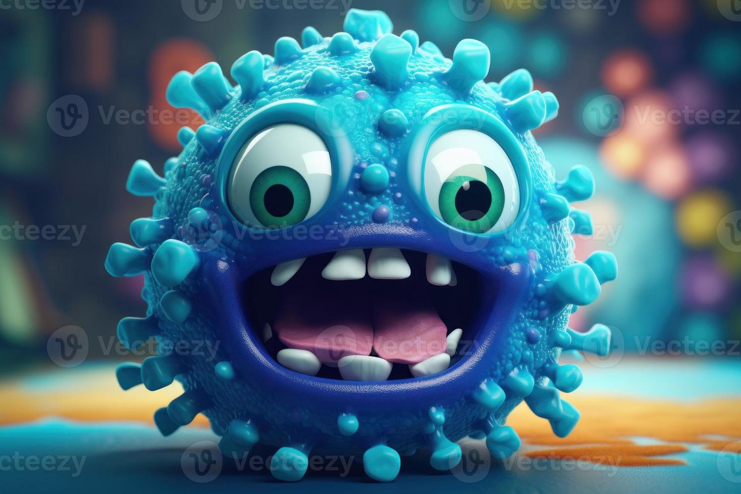 Blue virus character. Generate Ai photo