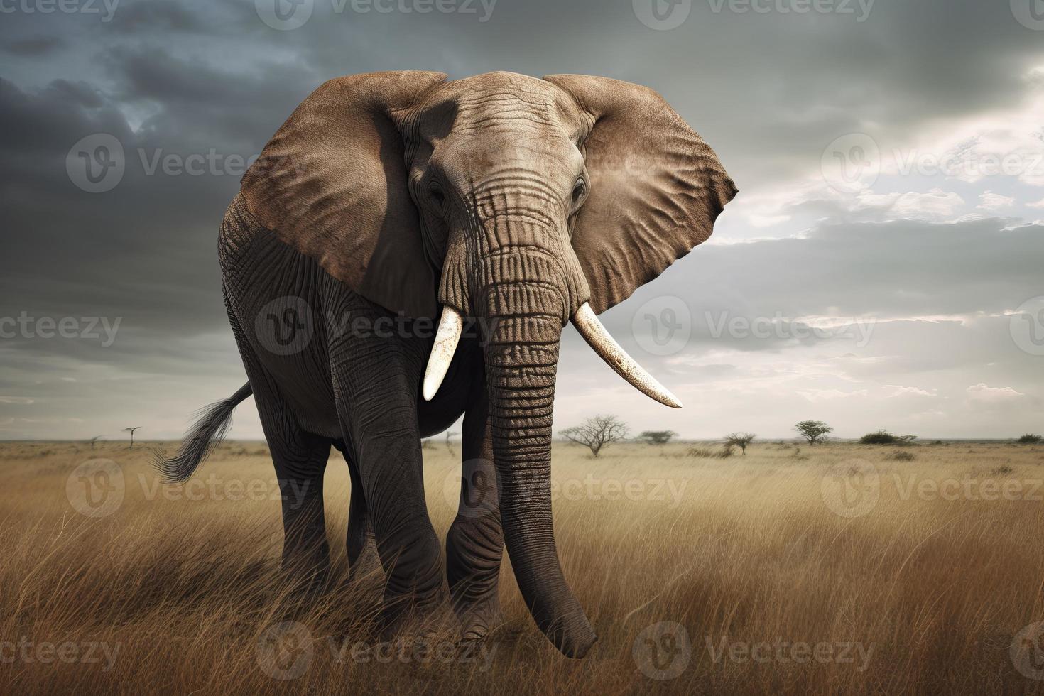 Elephant in savanna. Generate Ai photo