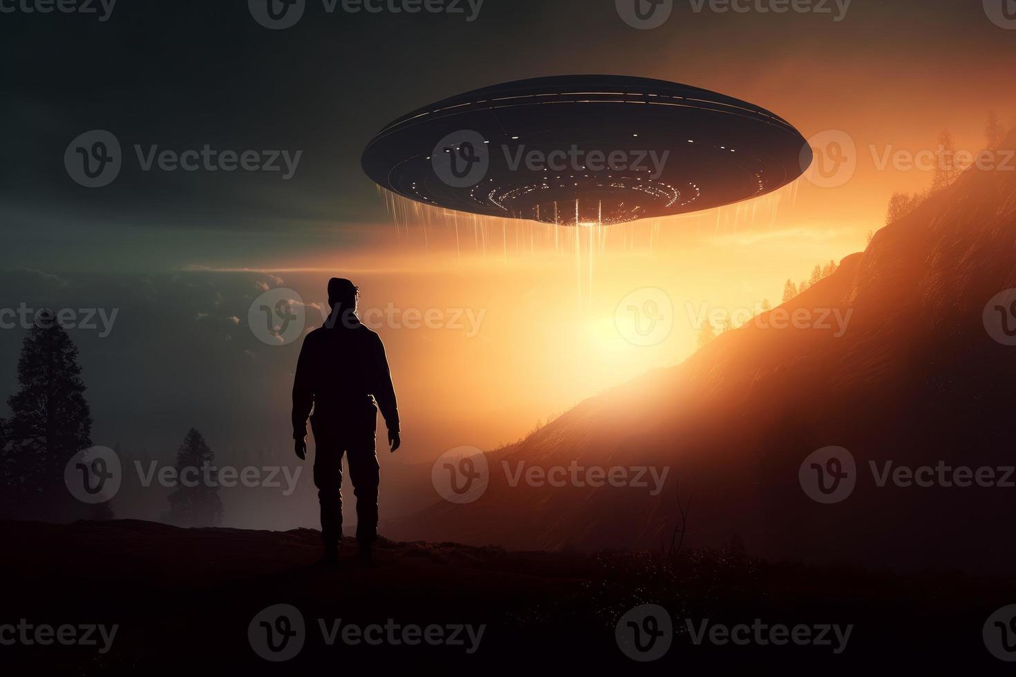 Man space ufo ship. Generate Ai photo