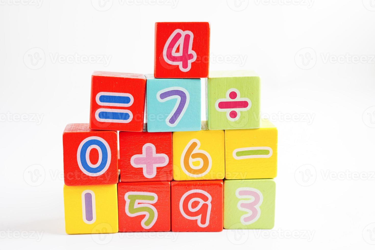 Number wood block cubes for learning Mathematic, education math concept. photo