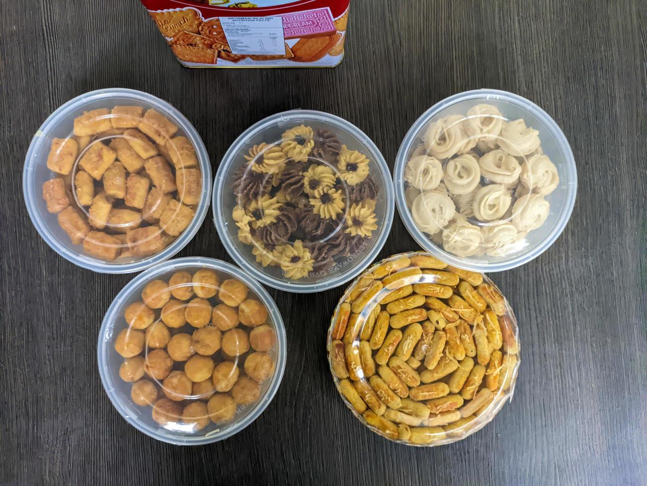 A various snacks of pastries served on the table at the celebration of Eid al-Fitr in Indonesia photo