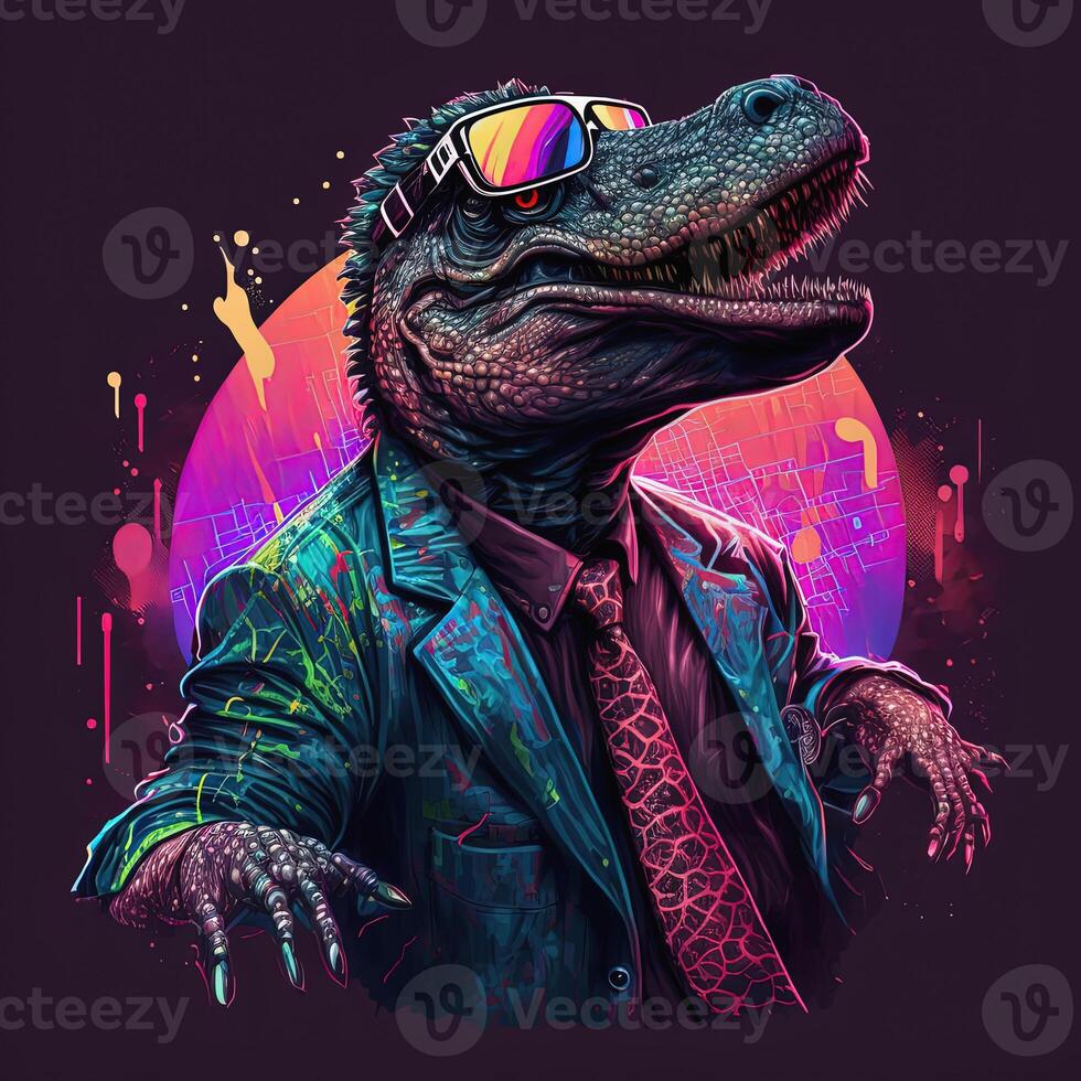 Cool neon party alligator. Not based on any actual scene photo