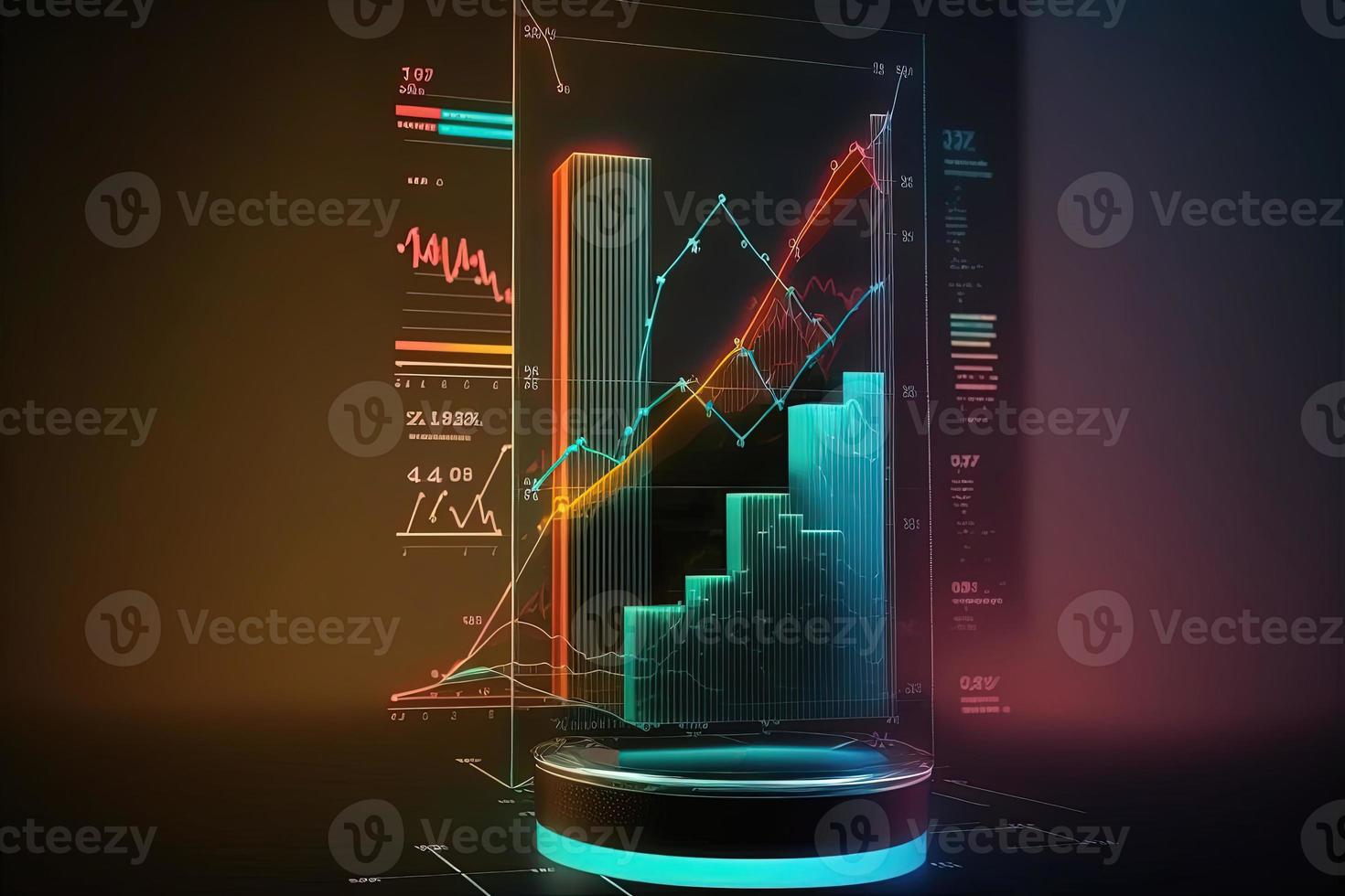 Trading business chart on dark colorful neon background. AI photo
