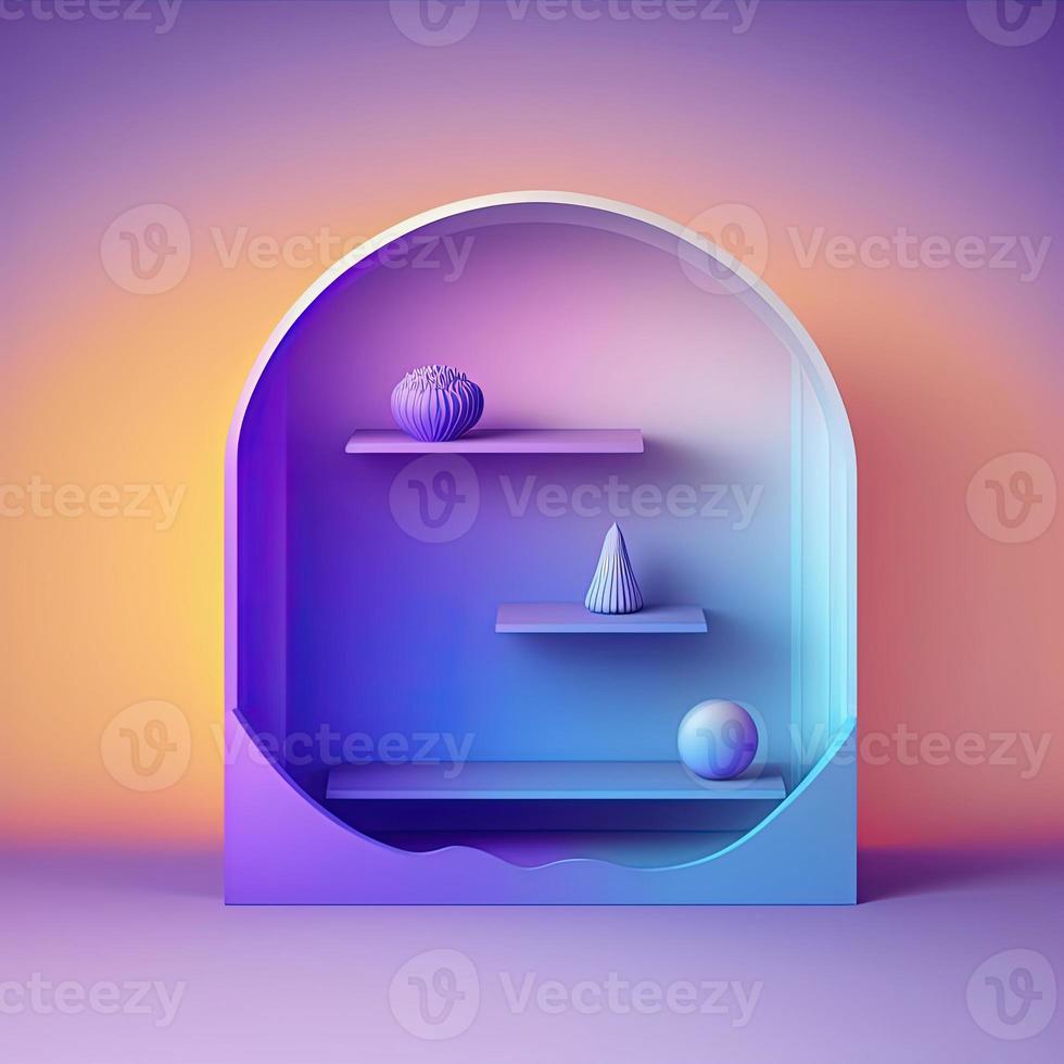 Product display neon round podium shelf on colorful gradient background. AI photo