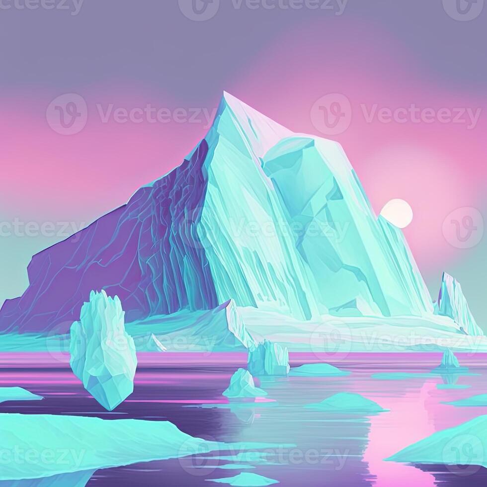 Poster with neon iceberg. . Not based on any actual scene photo