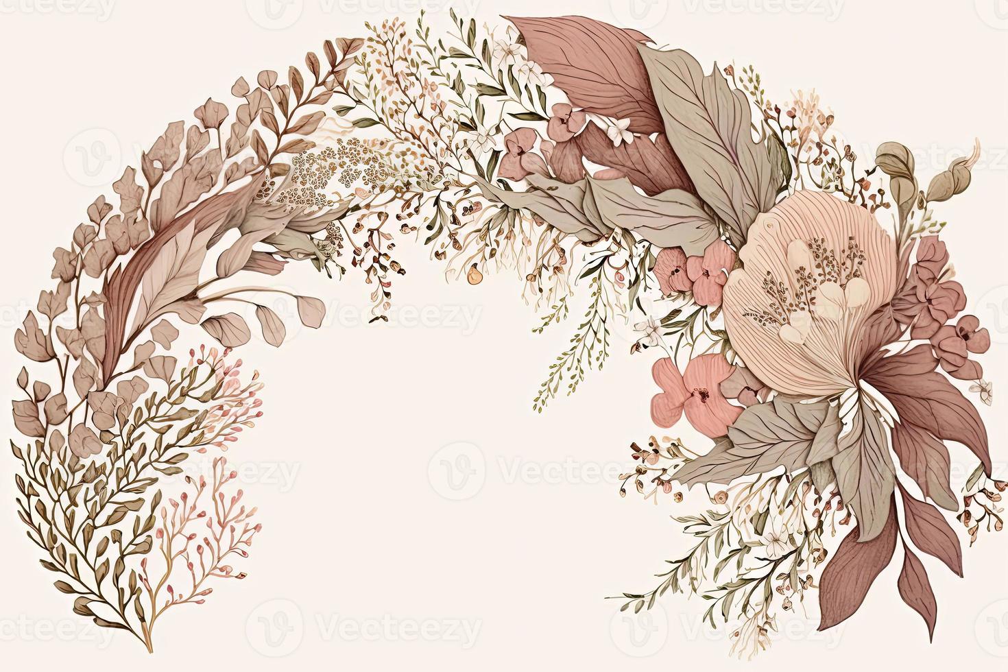 Wildflower wreath on white background, design for cards photo