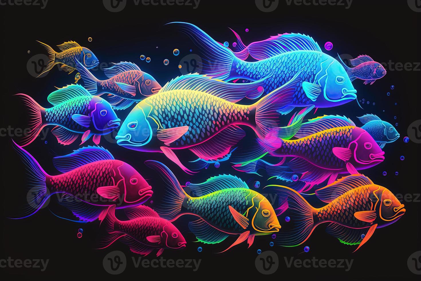 Colorful fish background in neon colors. Shoal of fish pattern photo