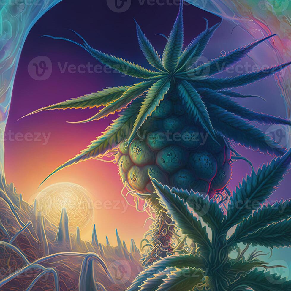 Psychedelic cannabis leaf. . Not based on any actual scene or pattern photo
