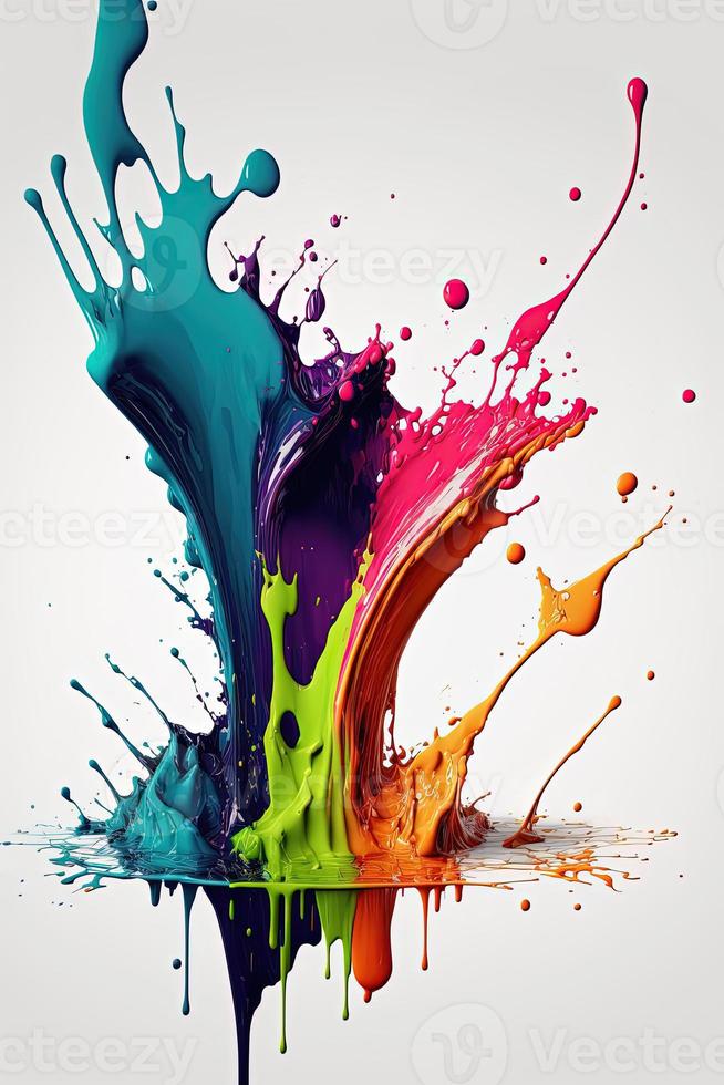 Colorful liquid paint splash on white background photo