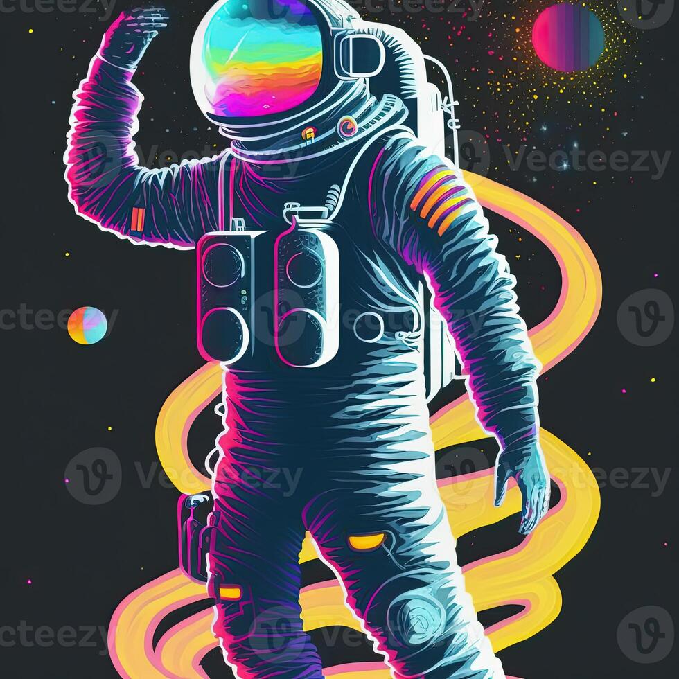 astronauta bailando en traje espacial. popular Arte estilo. generativo ai foto