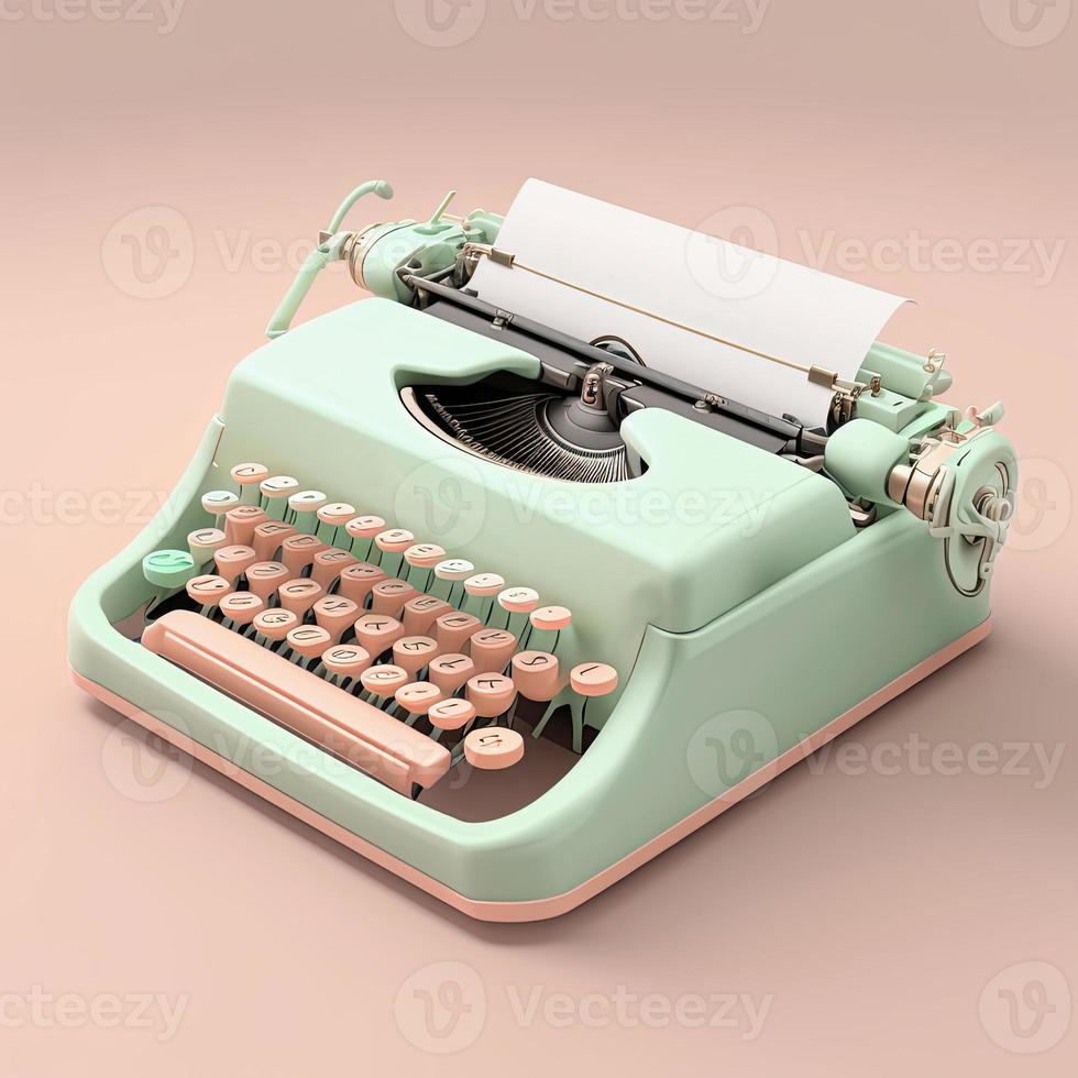 Mid century vintage typewriter on pink background. Retro keyboard. AI photo