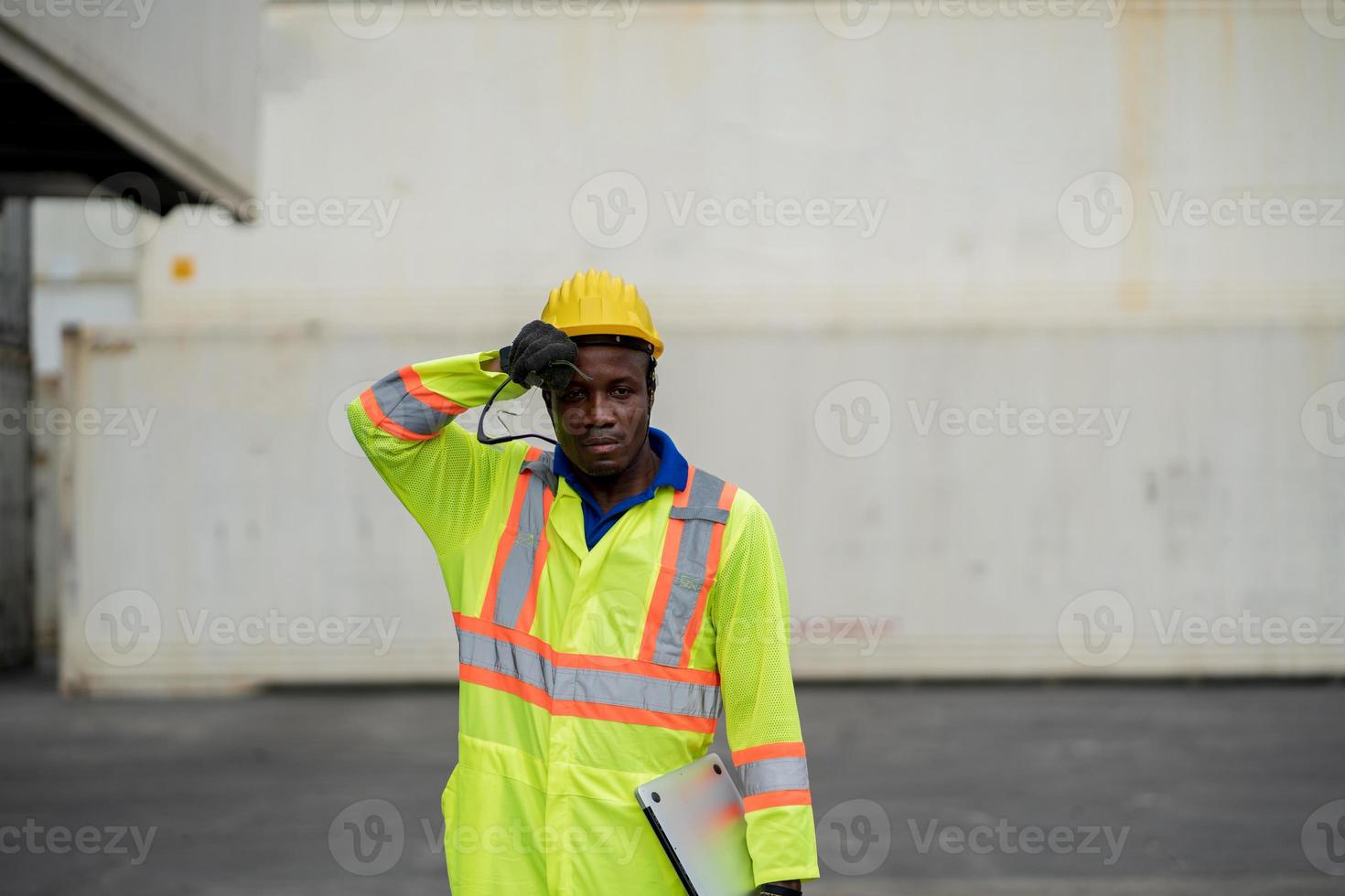 Construction worker after hard day's work.Tired male Worker photo