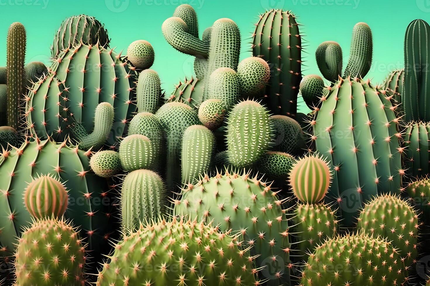 Desert Cacti Cactus blossom and Saguaros. Neural network photo