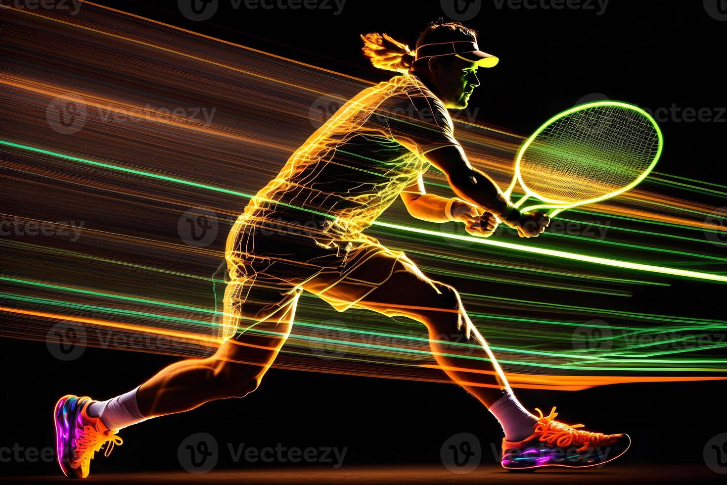 Tennis player sport portrait abstract background. Neural network photo