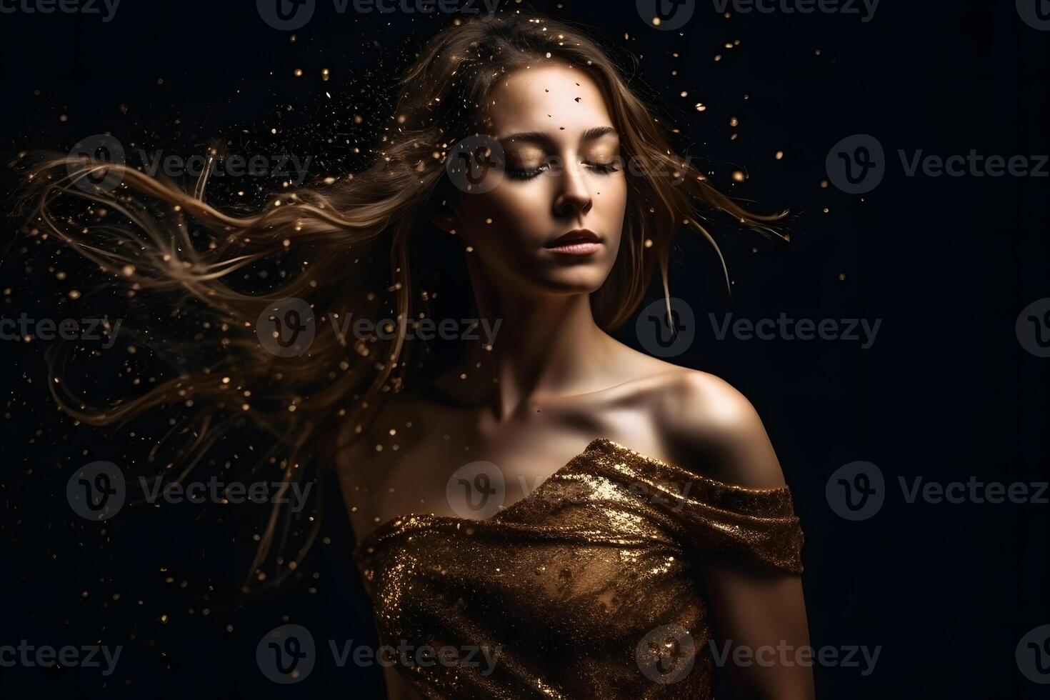 Fantasy portrait of woman in gold. Neural network photo