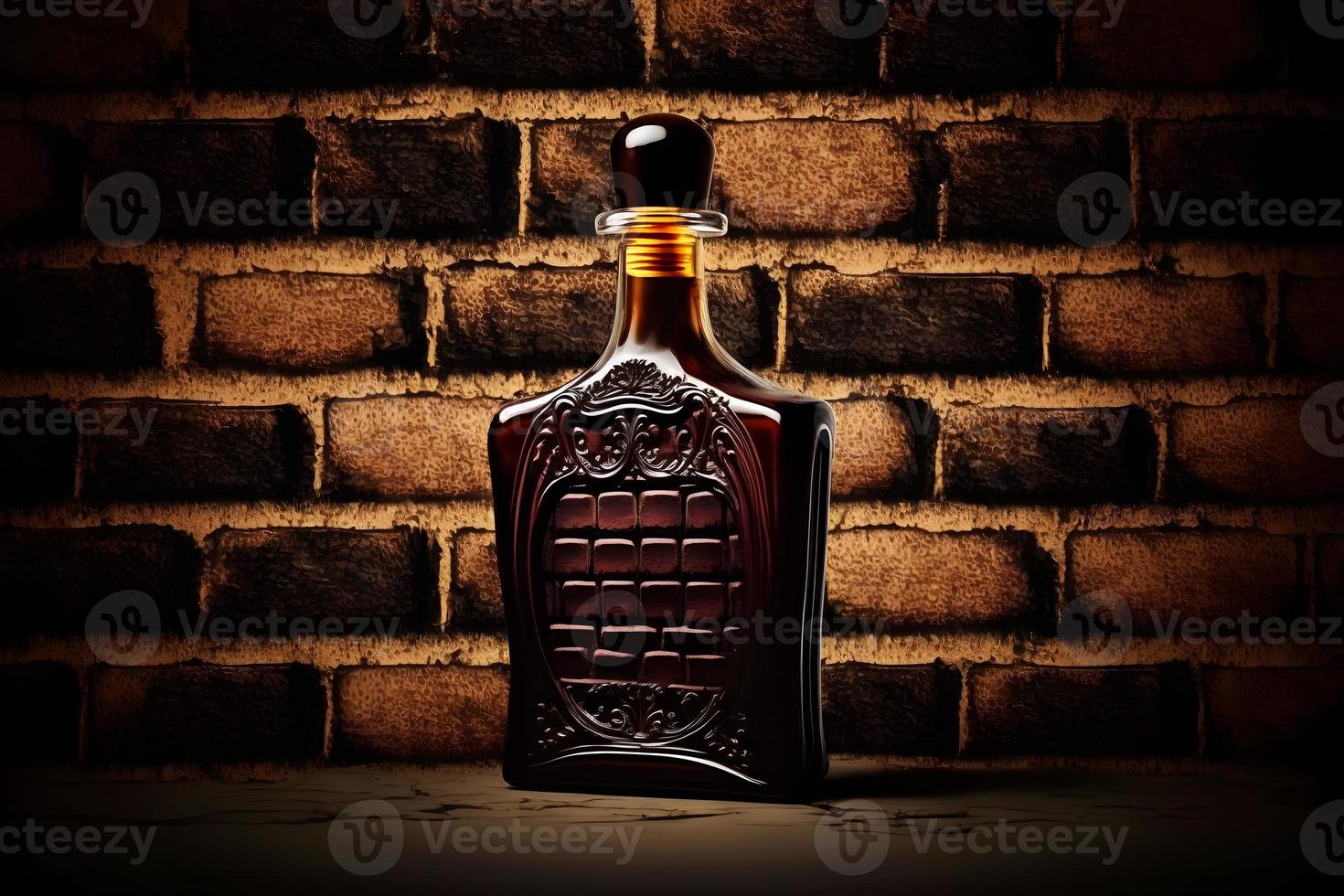 Bottle of men's perfume on a brick wall. Neural network generated art photo