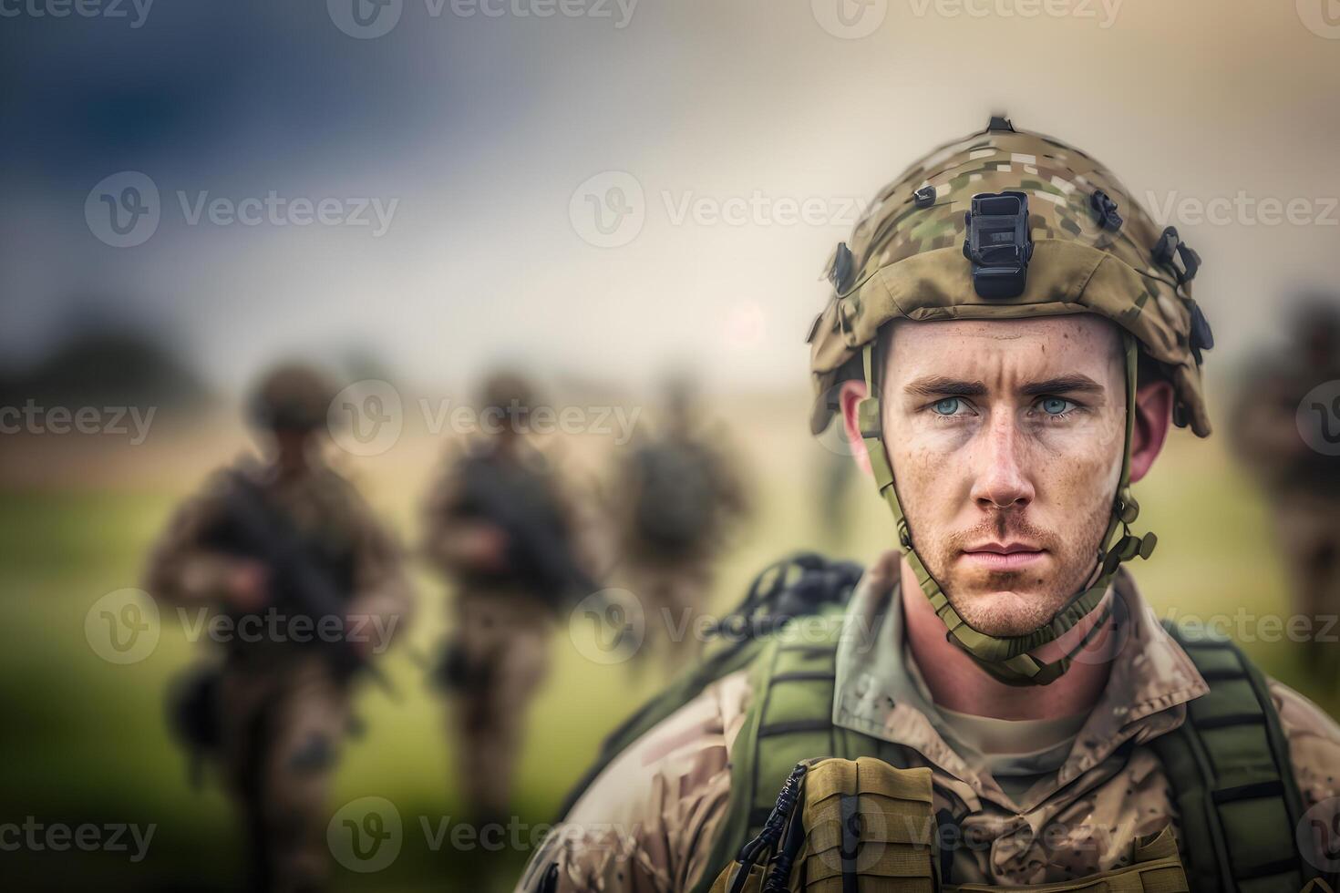 Proud army soldier portrait. Neural network photo