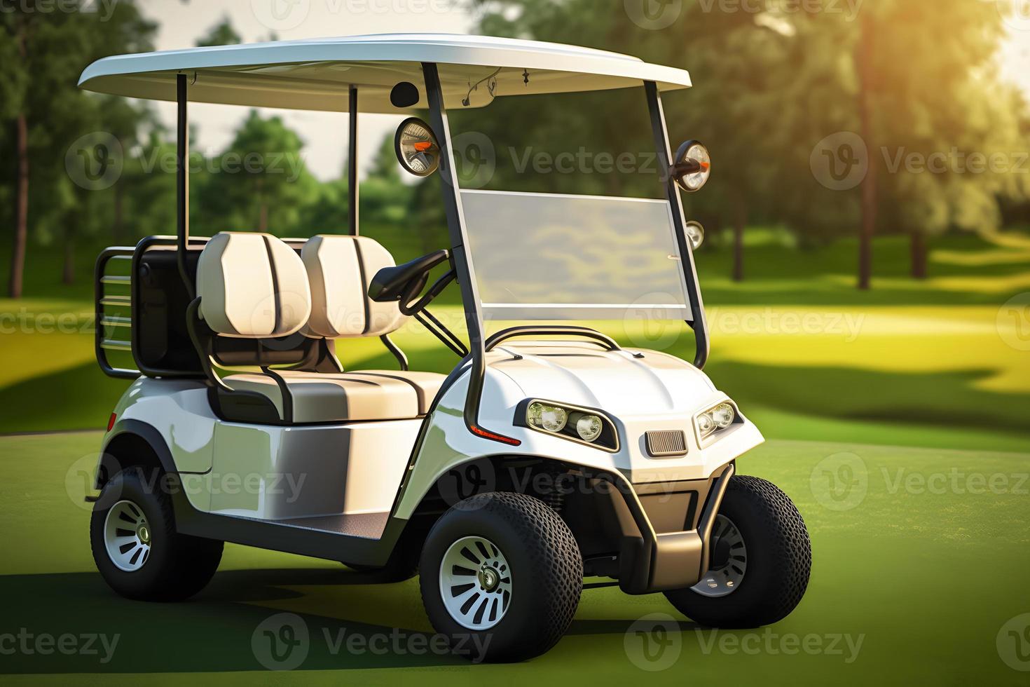 Golf cart or car on golf course. Neural network generated art photo