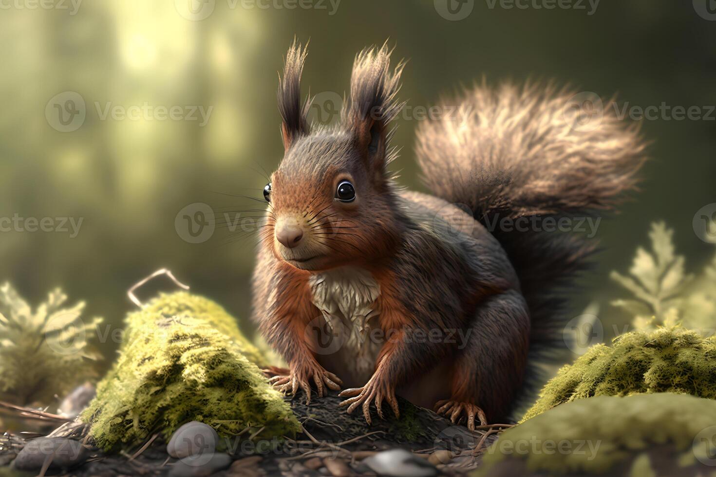 Art view on wild nature. Cute red squirrel. Neural network photo