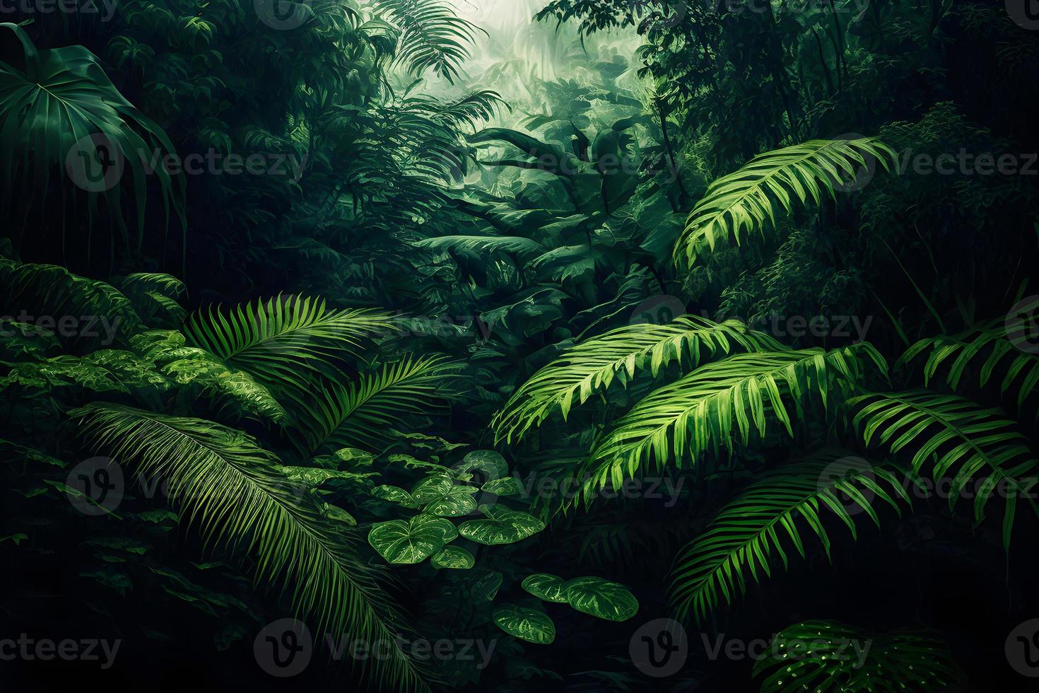 Asian tropical jungle rainforest in daytime. Neural network generated art photo