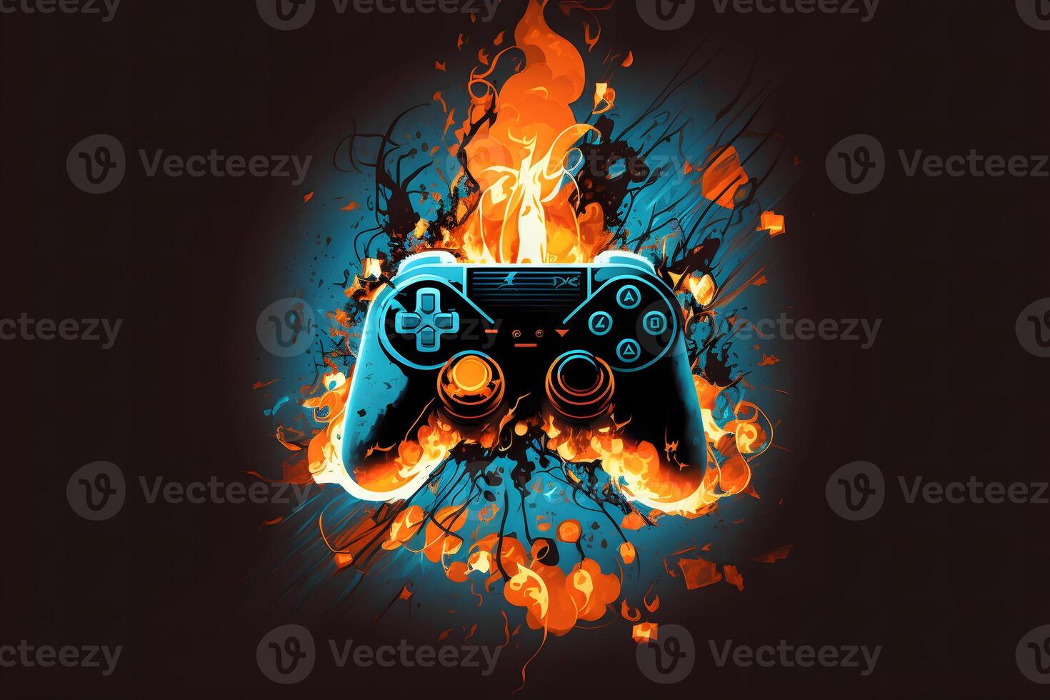 gaming controller with fire, cartoon style. Neural network generated art photo