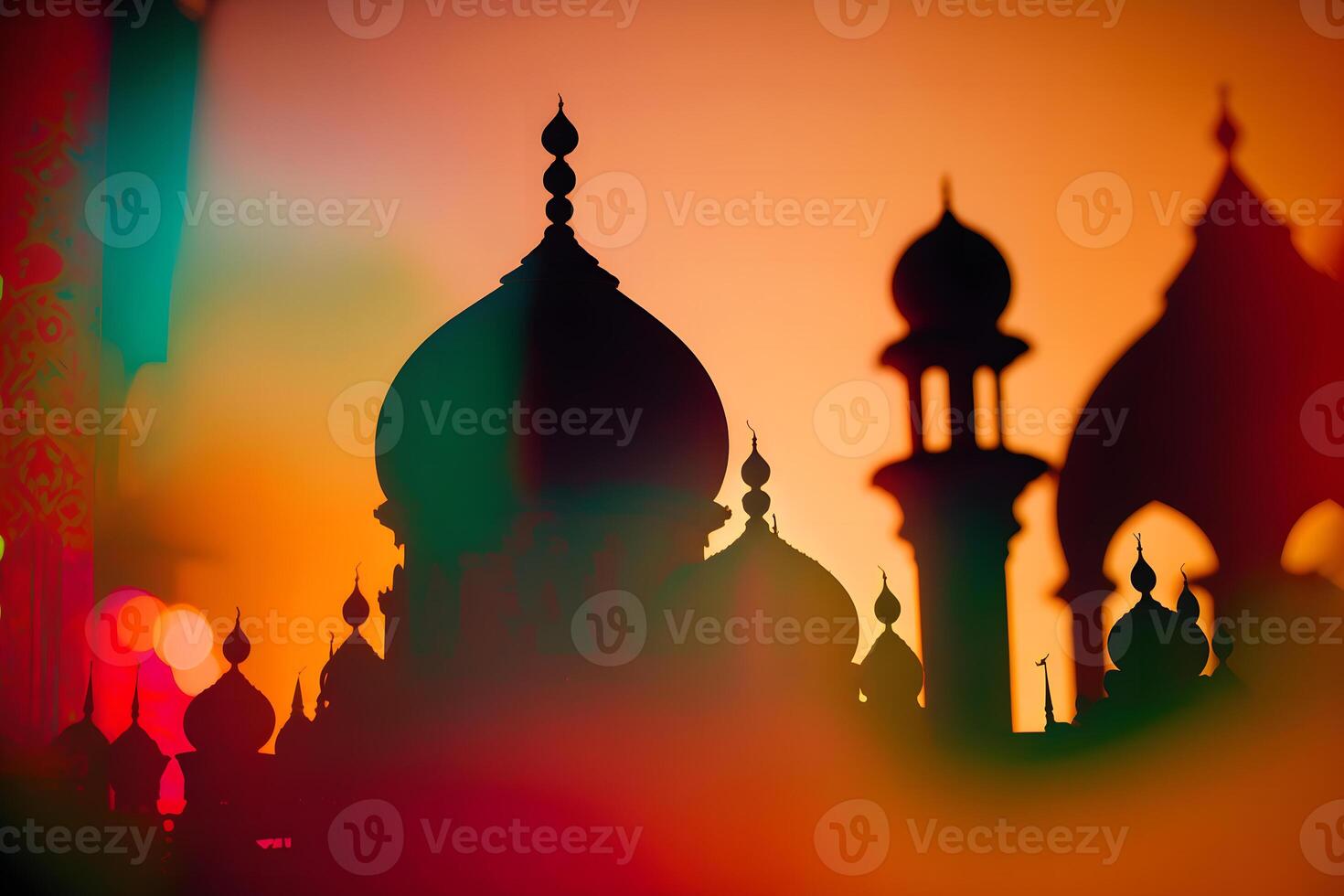 Silhouette Suleymaniye Mosque in Sunset City. Neural network photo