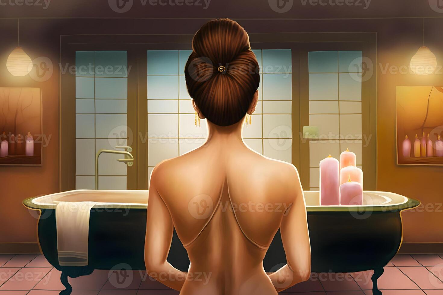 Beautiful young woman relaxing in spa salon. Neural network photo