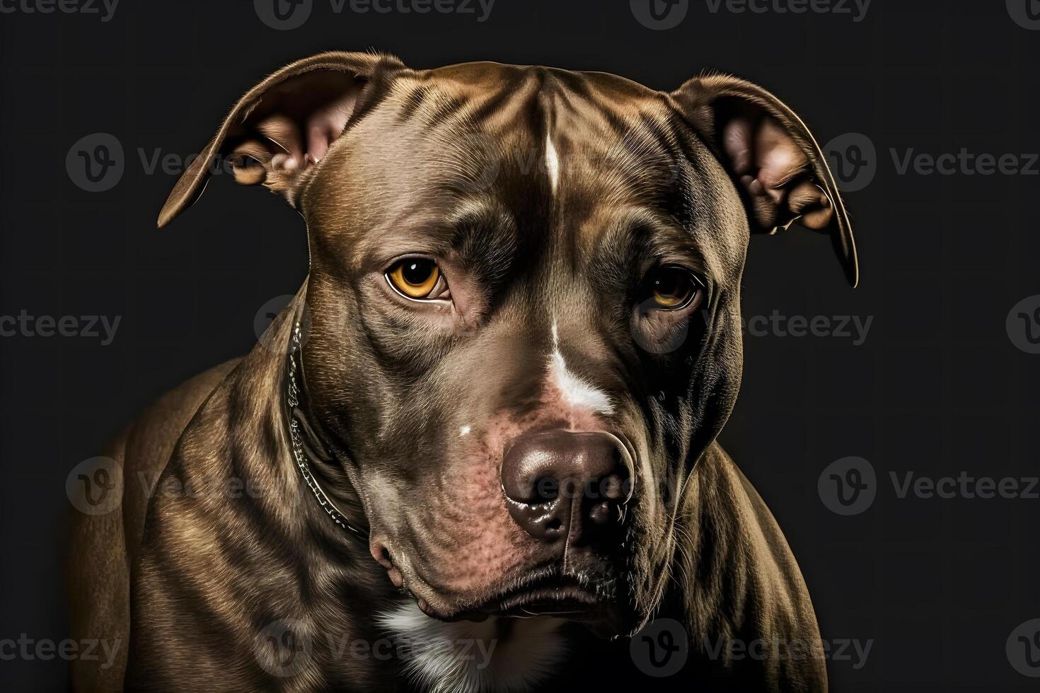 Pitbull dog portrait on black background. Neural network photo