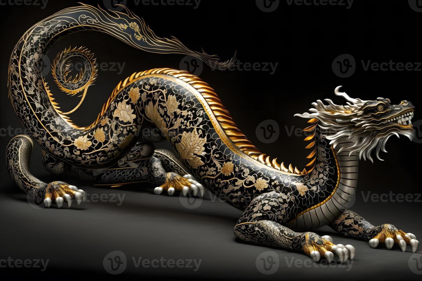 black gold chinese dragon. Neural network photo