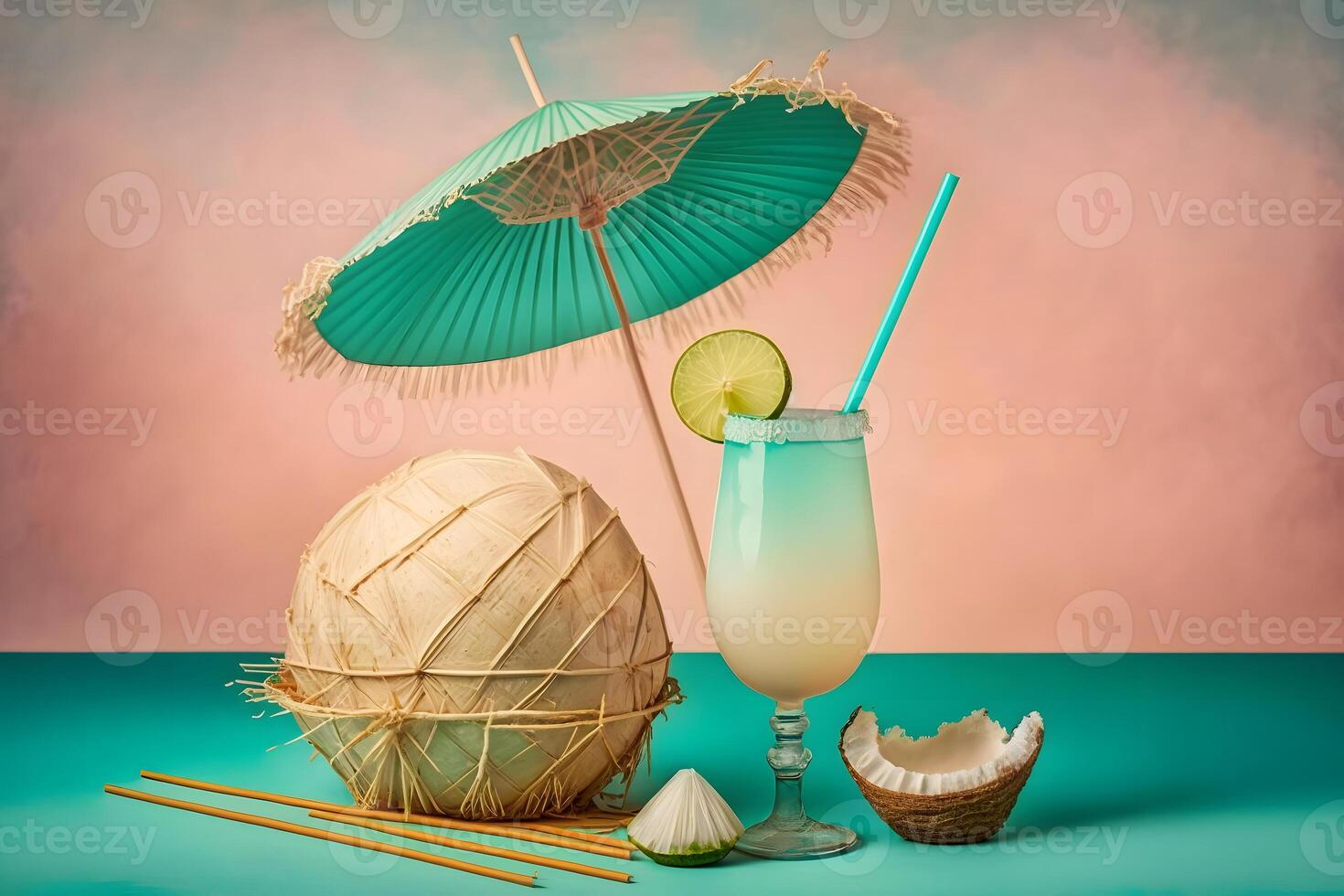 Pinacolada cocktail. Summer beach mood. Neural network photo