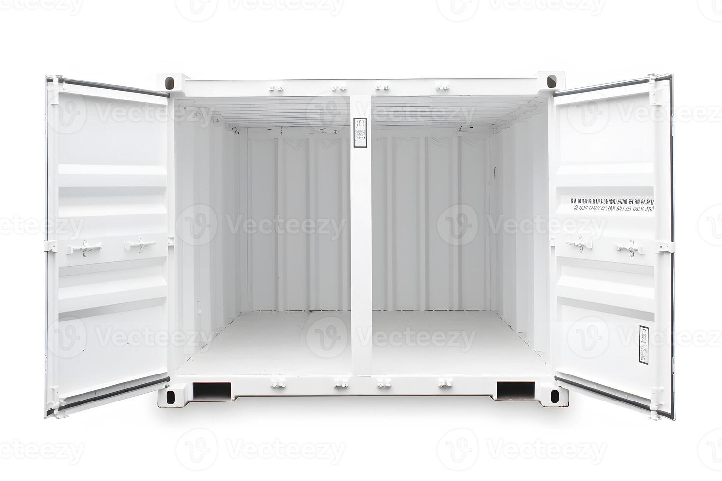 Container, open door, white background. Neural network photo