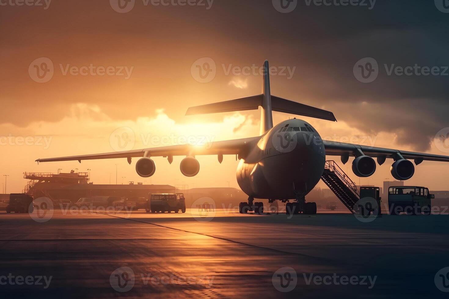 loading cargo outside cargo plane. Neural network photo