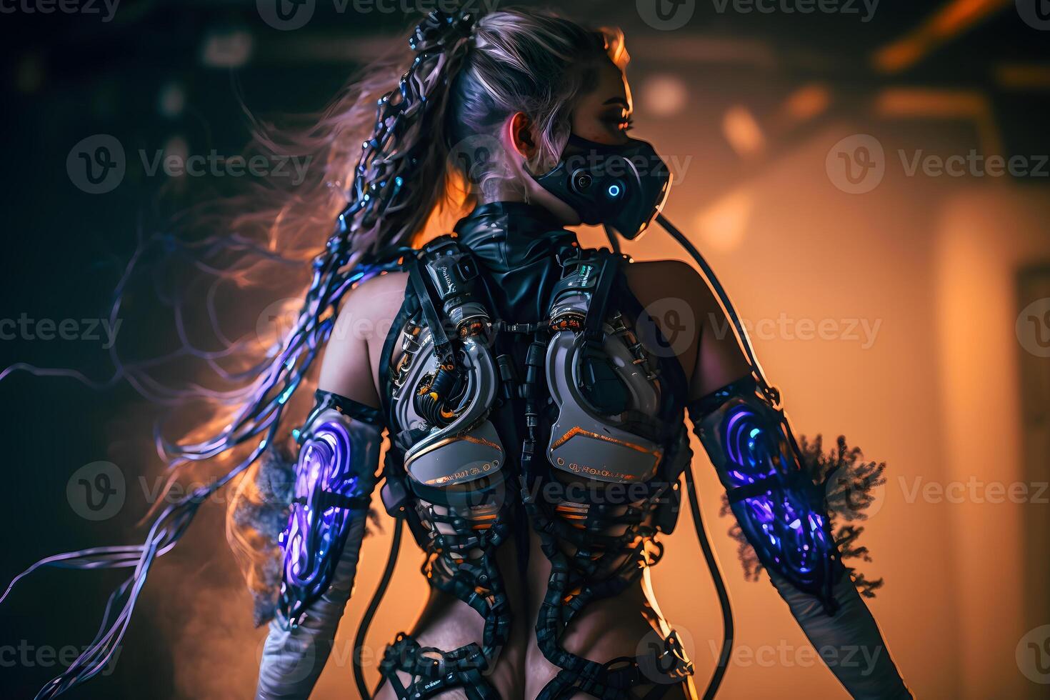 Cyber goth girl. Cyberpunk concept. Neural network photo