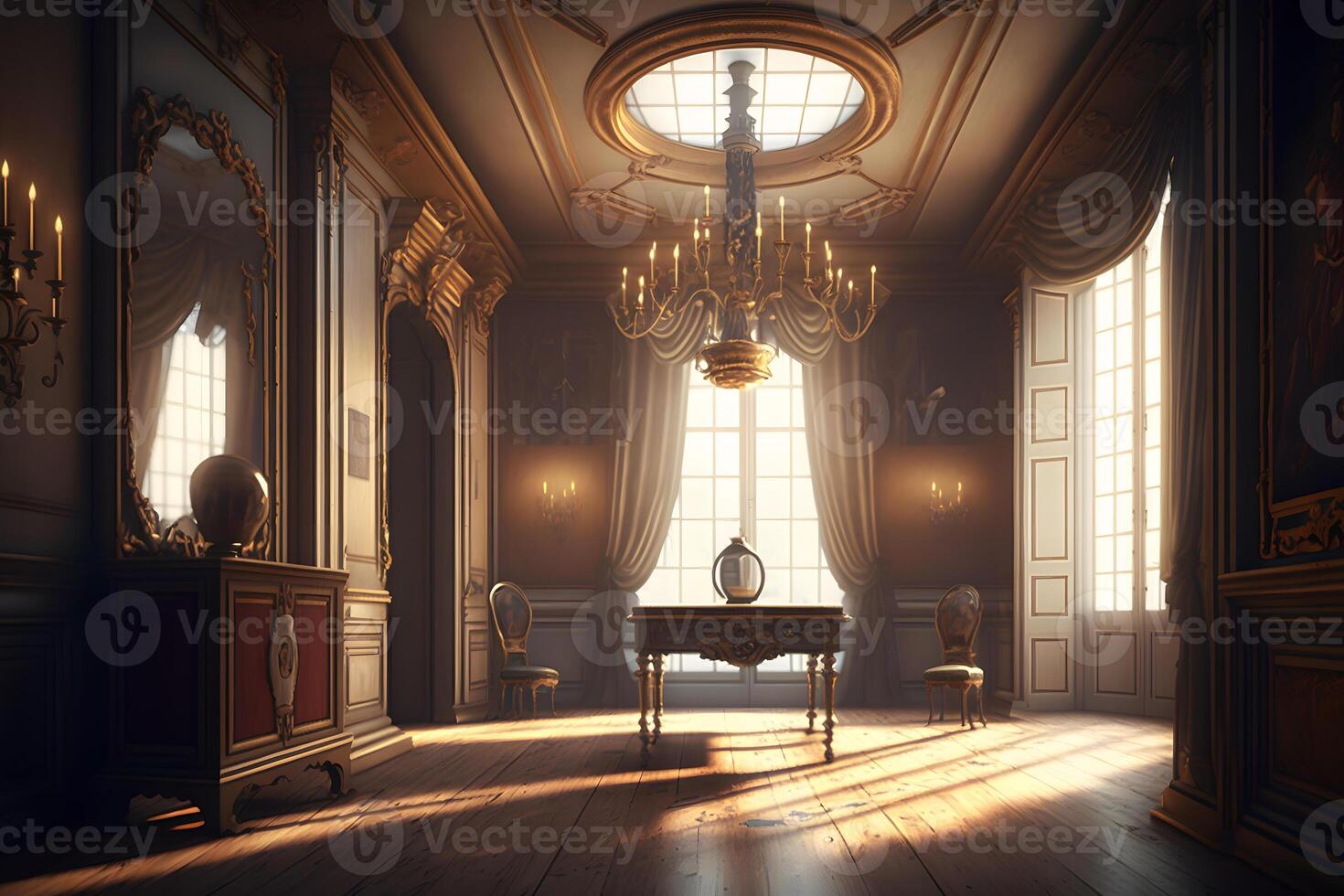 Vintage beautiful victorian retro interior. Luxury classic. Neural network photo