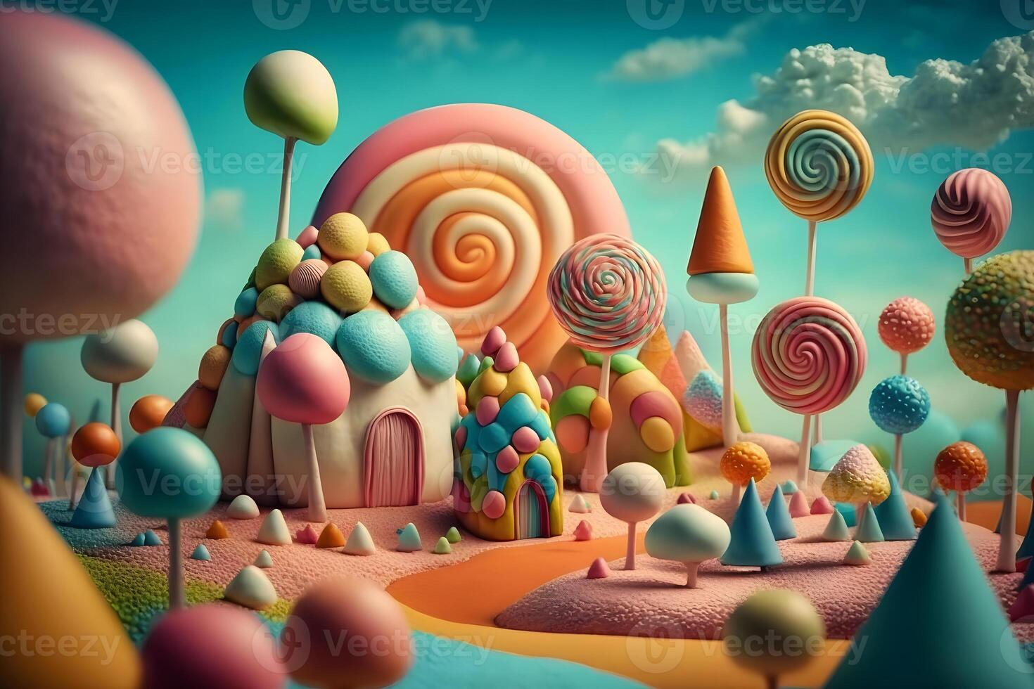 Fantasy sweet candy land. Neural network photo