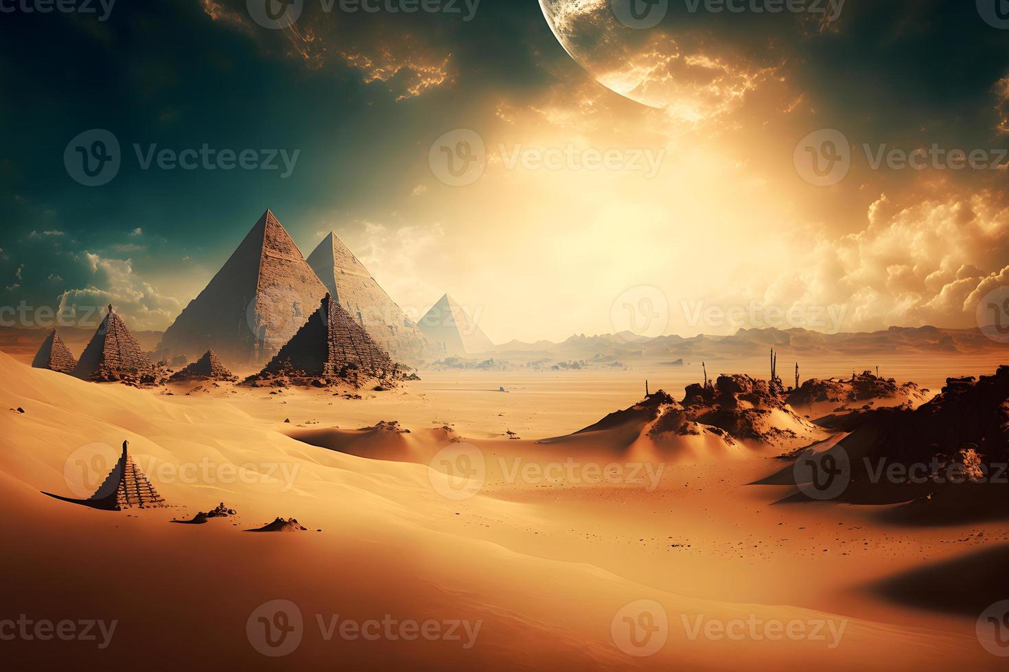 Great pyramids from Giza, Egypt in sunny daytime. Neural network generated art photo