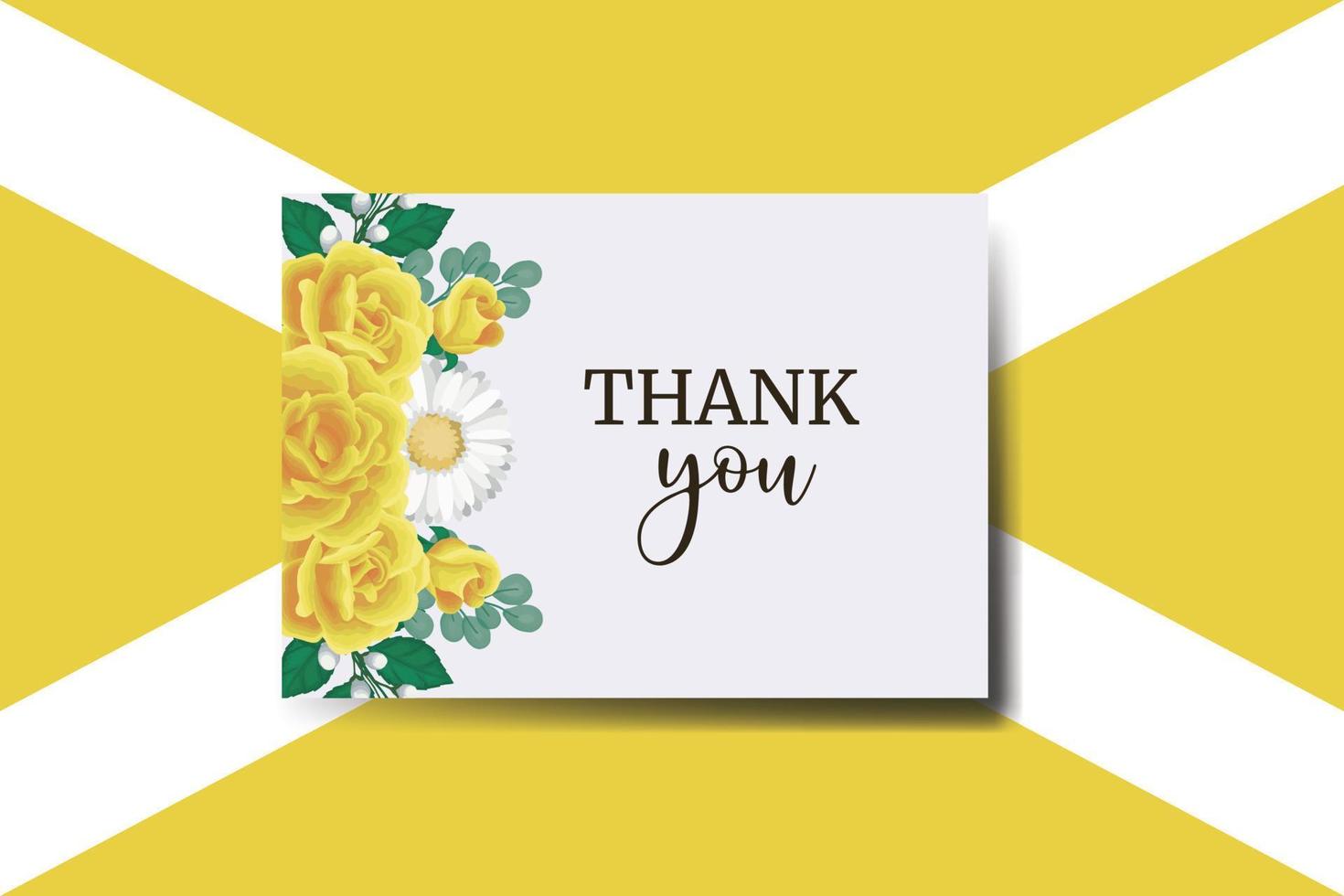 Thank you card Greeting Card Yellow Rose Flower Design Template vector