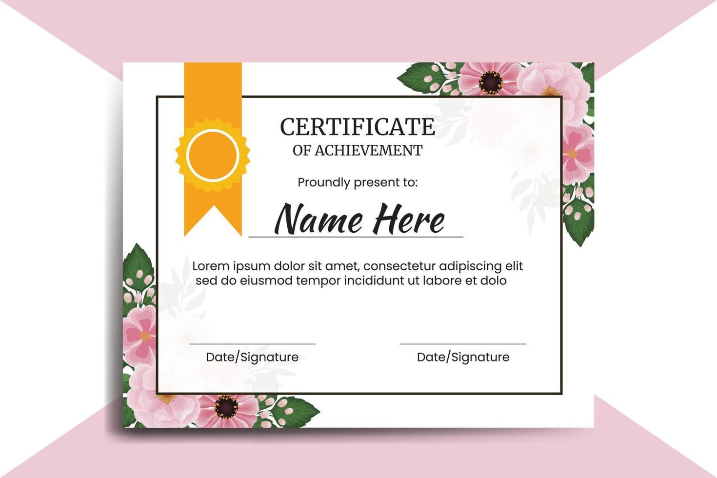 Certificate Template Zinnia and Peony flower watercolor Digital hand drawn vector