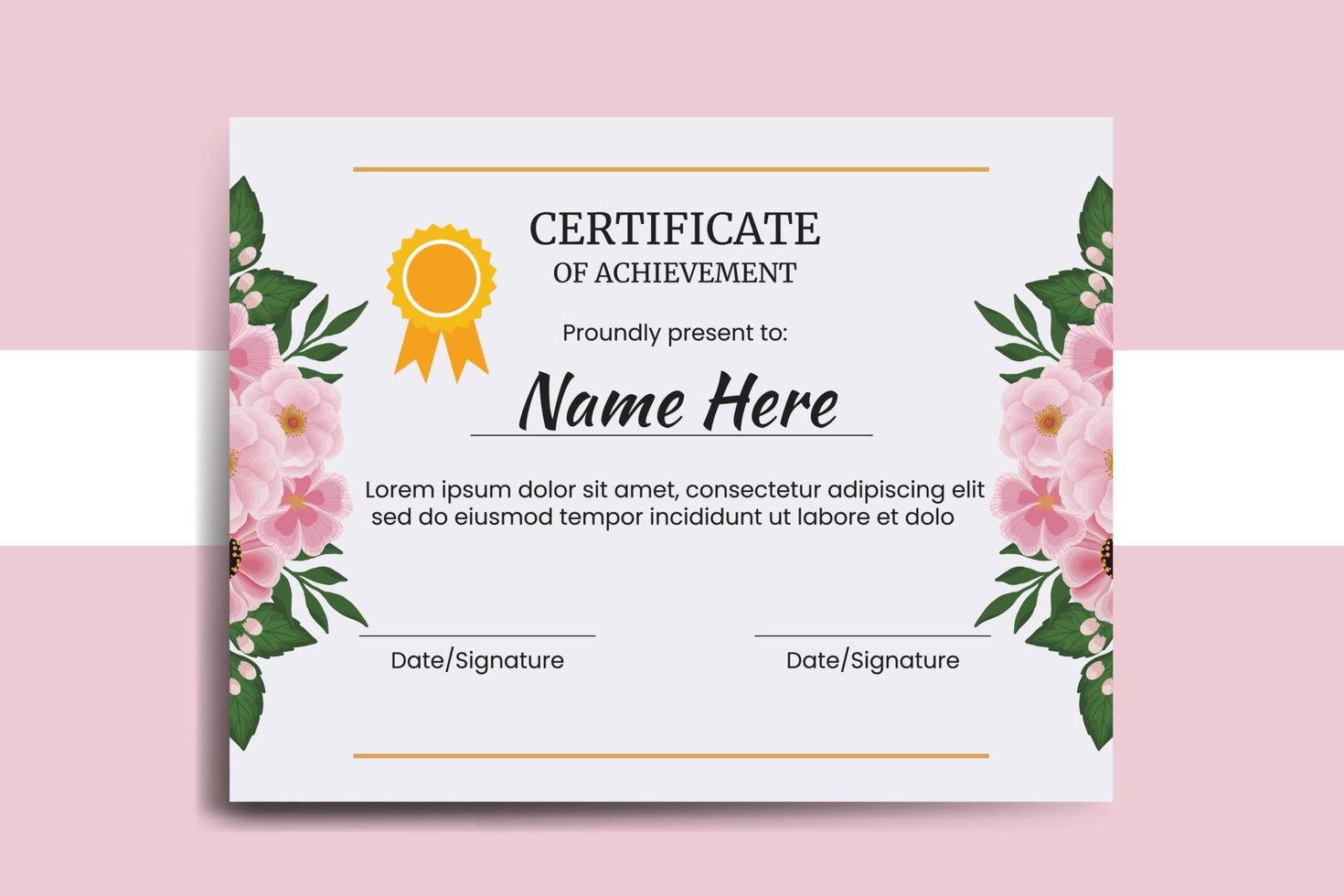 Certificate Template Zinnia and Peony flower watercolor Digital hand drawn vector