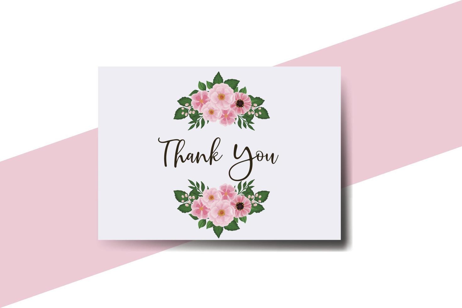 Thank you card Greeting Card Zinnia and Peony flower Design Template vector